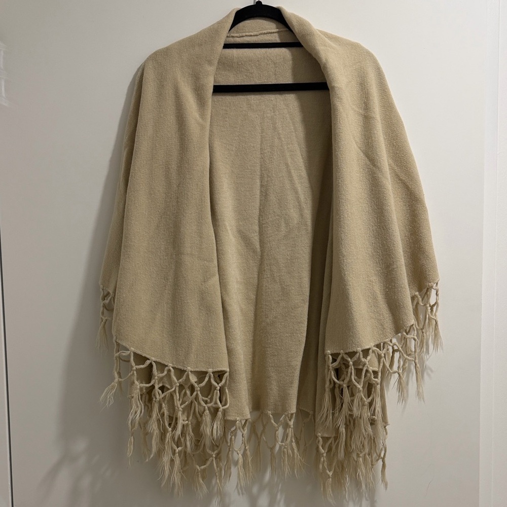 Look Beige Fringe Shawl - One Size